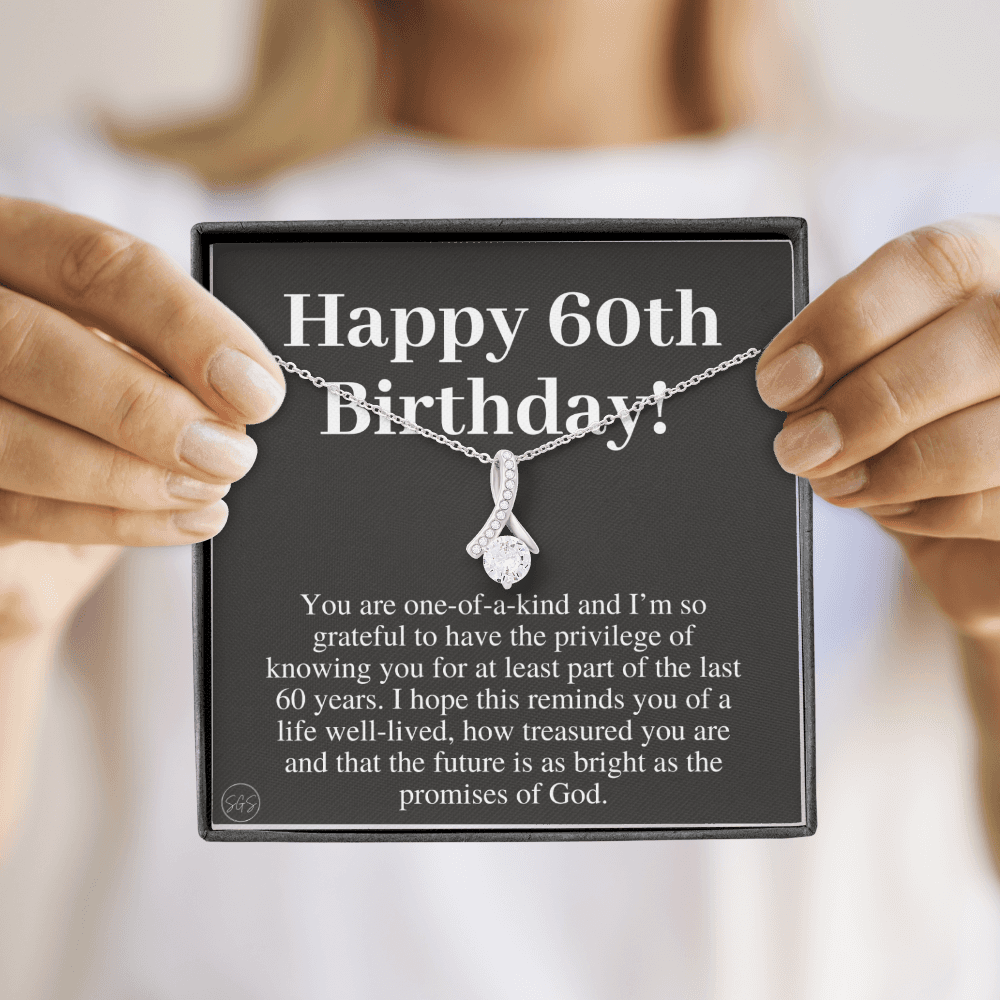 60th Birthday Gift for Women | Bday Present for Mom, Stepmom, Grandma, Friend, Employee, Funny and Heartfelt Card and Necklace 2807b
