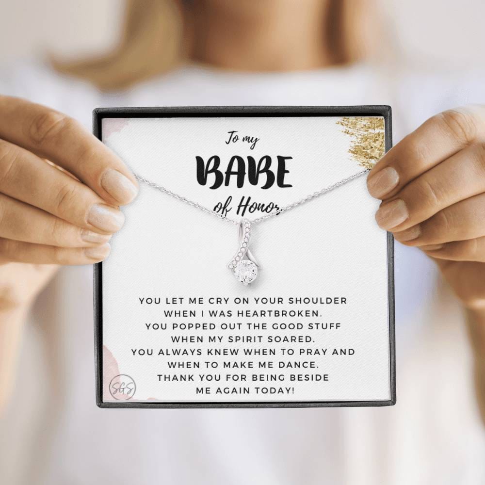 To My BABE of Honor | Stuff Gina Says, Maid of Honor Gift from the Bride, Thank you gift, Bridal Party, Wedding, Rehearsal Dinner, Minimalist Necklace 0622D