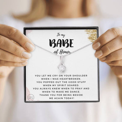 To My BABE of Honor | Stuff Gina Says, Maid of Honor Gift from the Bride, Thank you gift, Bridal Party, Wedding, Rehearsal Dinner, Minimalist Necklace 0622D