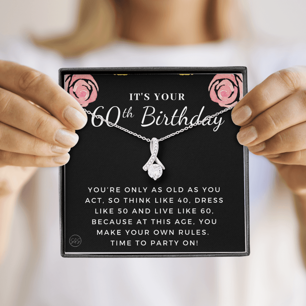 60th Birthday Gift for Women | Bday Present for Mom, Stepmom, Grandma, Friend, Employee, Funny and Heartfelt Card and Necklace 2806b