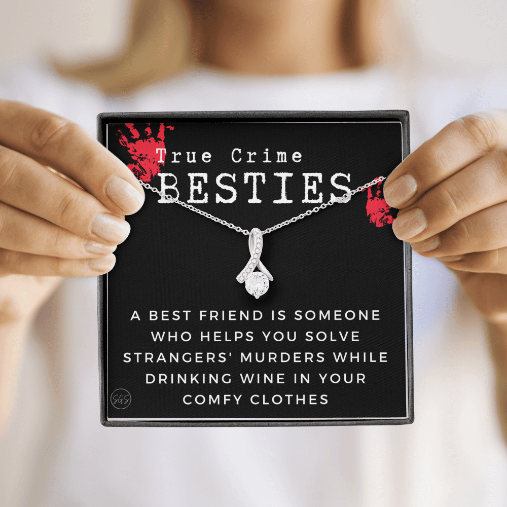 True Crime Best Friend Gift | Christmas Gift for Bestie, Funny Best Friend Necklace, True Crime & Wine, Podcast Junkie, Coffee Lover 1118-01B