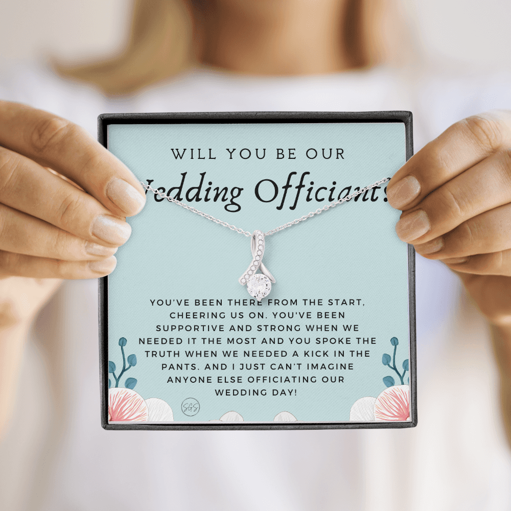 Wedding Officiant Proposal Gift | Will You Marry Us? Will You Be Our Officiant? For Friends, Best Friend Bestie Necklace Bridal Party 0817ebA