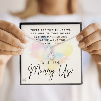 Wedding Officiant Proposal Gift | Will You Marry Us? Will You Be Our Officiant? For Friends, Best Friend Bestie Necklace Bridal Party 0817heartsabA