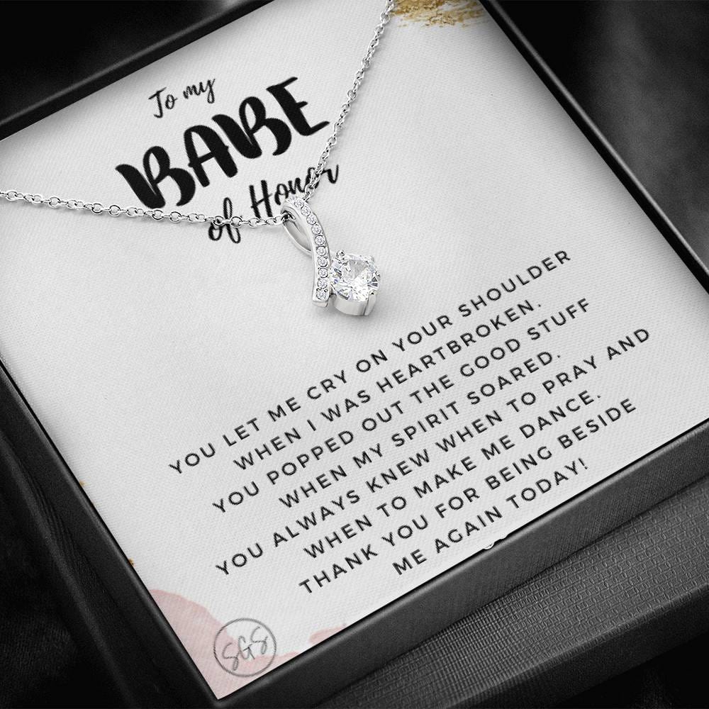 To My BABE of Honor | Stuff Gina Says, Maid of Honor Gift from the Bride, Thank you gift, Bridal Party, Wedding, Rehearsal Dinner, Minimalist Necklace 0622D