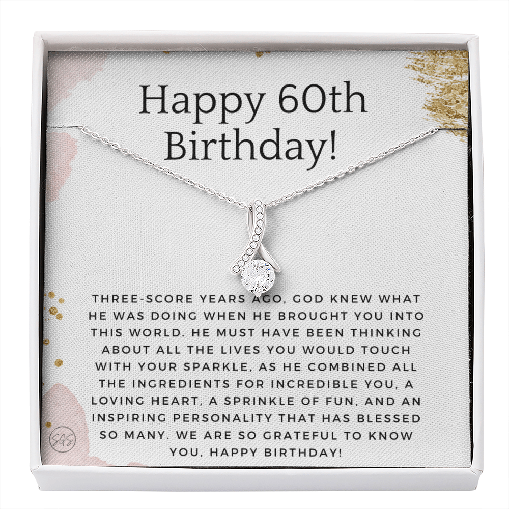 60th Birthday Gift for Women | Bday Present for Mom, Stepmom, Grandma, Friend, Employee, Funny and Heartfelt Card and Necklace 2801b