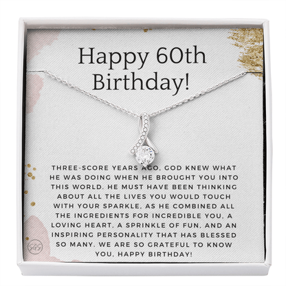 60th Birthday Gift for Women | Bday Present for Mom, Stepmom, Grandma, Friend, Employee, Funny and Heartfelt Card and Necklace 2801b