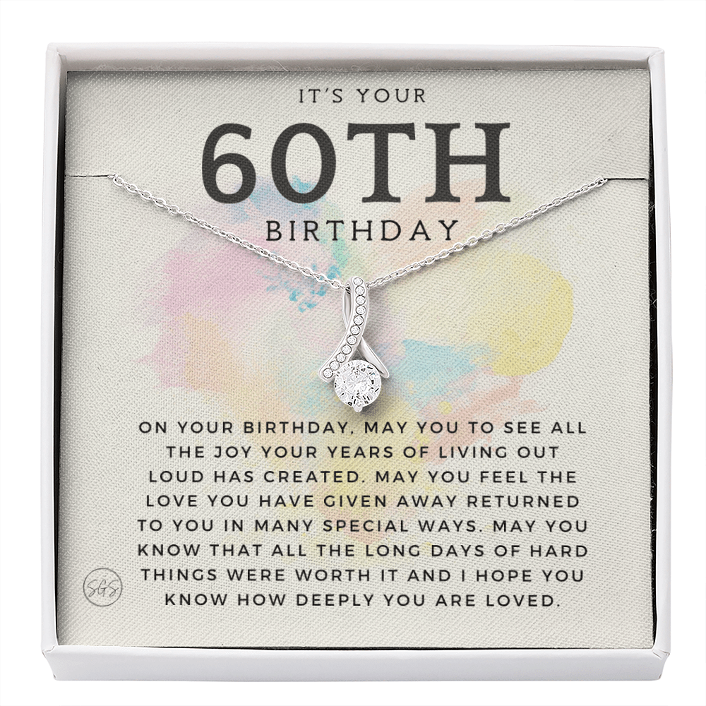 60th Birthday Gift for Women | Bday Present for Mom, Stepmom, Grandma, Friend, Employee, Funny and Heartfelt Card and Necklace 2804b