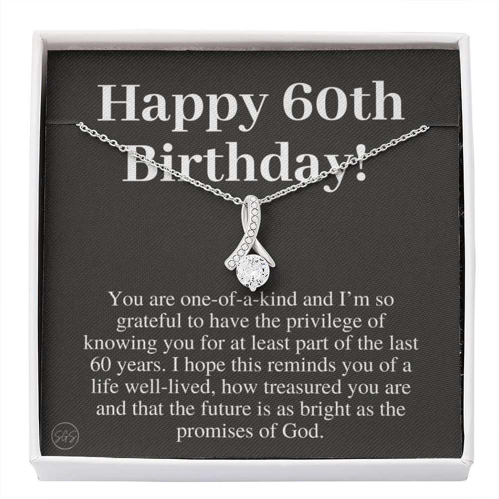 60th Birthday Gift for Women | Bday Present for Mom, Stepmom, Grandma, Friend, Employee, Funny and Heartfelt Card and Necklace 2807b