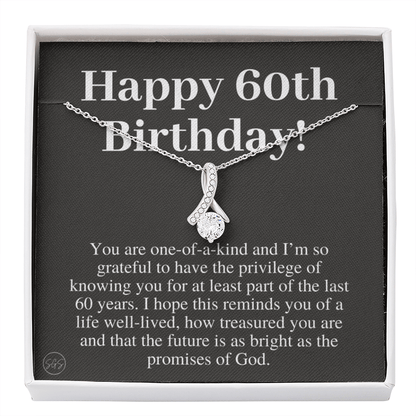 60th Birthday Gift for Women | Bday Present for Mom, Stepmom, Grandma, Friend, Employee, Funny and Heartfelt Card and Necklace 2807b