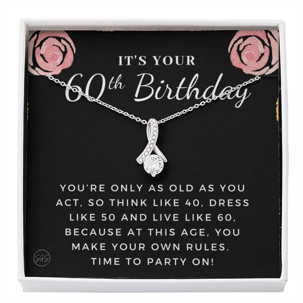 60th Birthday Gift for Women | Bday Present for Mom, Stepmom, Grandma, Friend, Employee, Funny and Heartfelt Card and Necklace 2806b