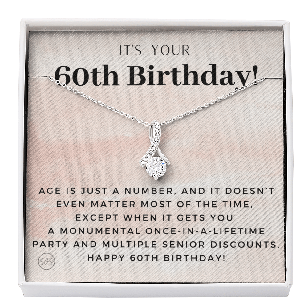60th Birthday Gift for Women | Bday Present for Mom, Stepmom, Grandma, Friend, Employee, Funny and Heartfelt Card and Necklace 2805b