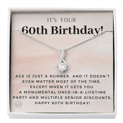 60th Birthday Gift for Women | Bday Present for Mom, Stepmom, Grandma, Friend, Employee, Funny and Heartfelt Card and Necklace 2805b