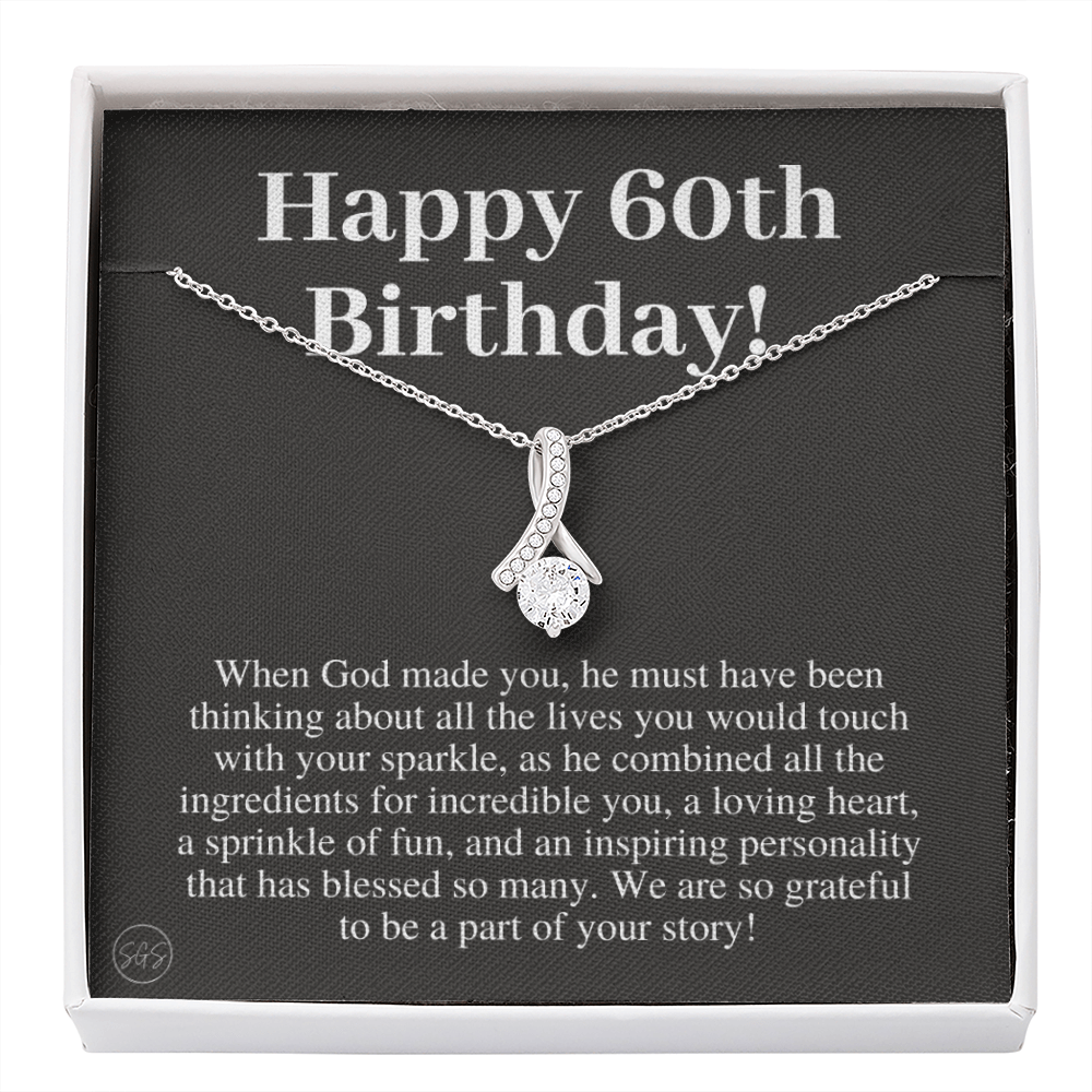 60th Birthday Gift for Women | Bday Present for Mom, Stepmom, Grandma, Friend, Employee, Funny and Heartfelt Card and Necklace 2802b