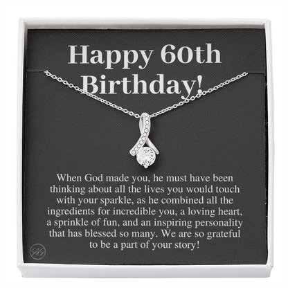 60th Birthday Gift for Women | Bday Present for Mom, Stepmom, Grandma, Friend, Employee, Funny and Heartfelt Card and Necklace 2802b