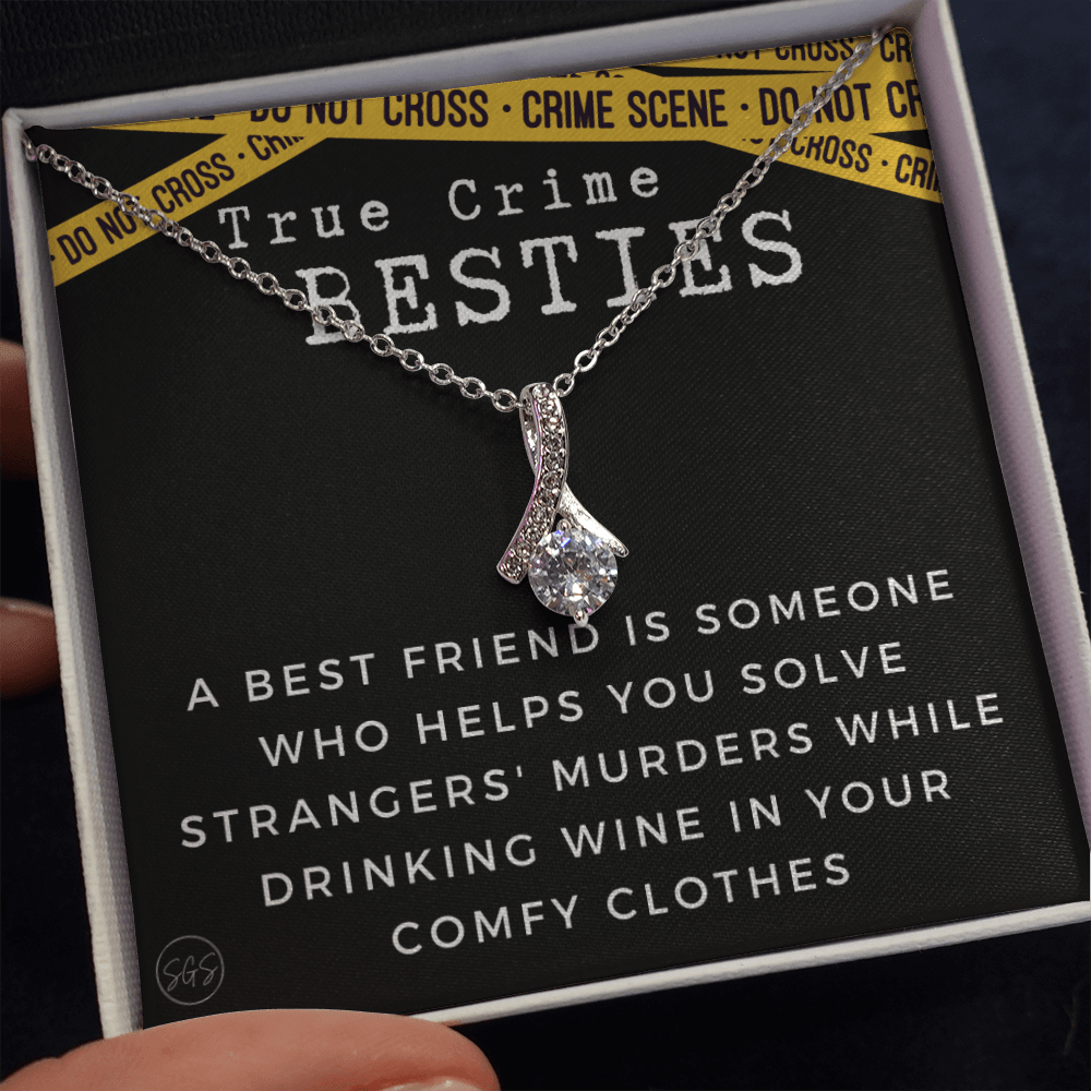 True Crime Best Friend Gift | Christmas Gift for Bestie, Funny Best Friend Necklace, True Crime & Wine, Podcast Junkie, Coffee Lover 1118-04B