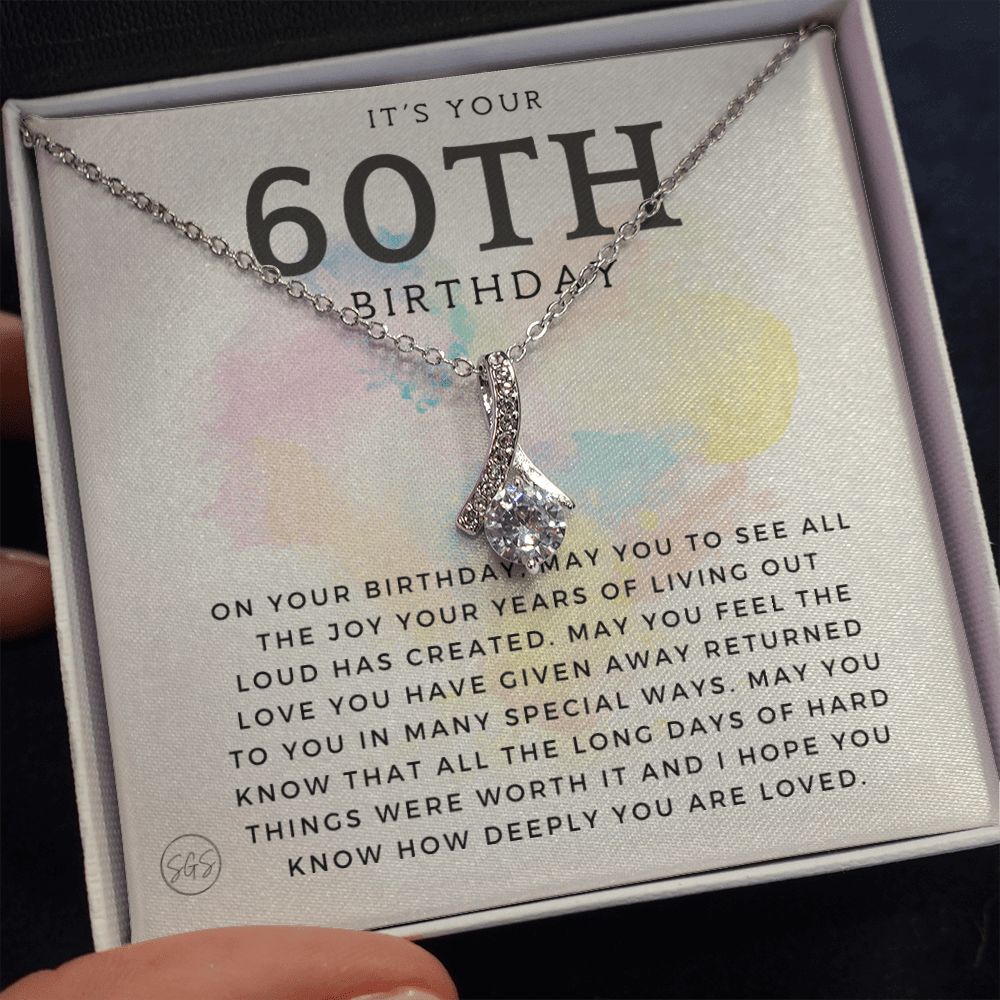 60th Birthday Gift for Women | Bday Present for Mom, Stepmom, Grandma, Friend, Employee, Funny and Heartfelt Card and Necklace 2804b