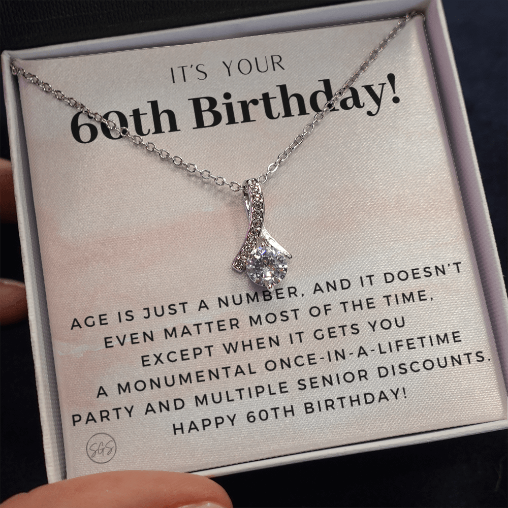 60th Birthday Gift for Women | Bday Present for Mom, Stepmom, Grandma, Friend, Employee, Funny and Heartfelt Card and Necklace 2805b