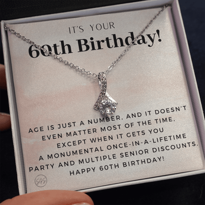 60th Birthday Gift for Women | Bday Present for Mom, Stepmom, Grandma, Friend, Employee, Funny and Heartfelt Card and Necklace 2805b