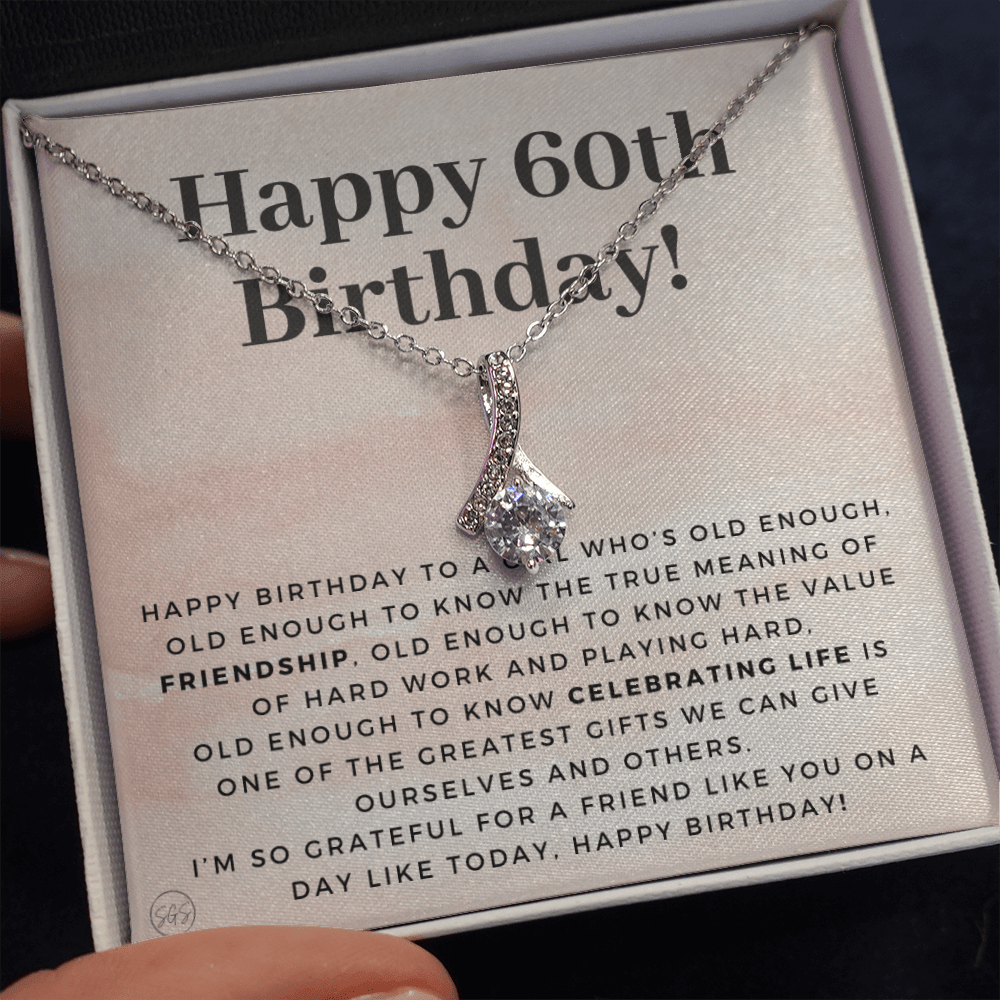 60th Birthday Gift for Women | Bday Present for Mom, Stepmom, Grandma, Friend, Employee, Funny and Heartfelt Card and Necklace 2800b