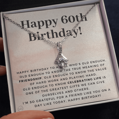 60th Birthday Gift for Women | Bday Present for Mom, Stepmom, Grandma, Friend, Employee, Funny and Heartfelt Card and Necklace 2800b
