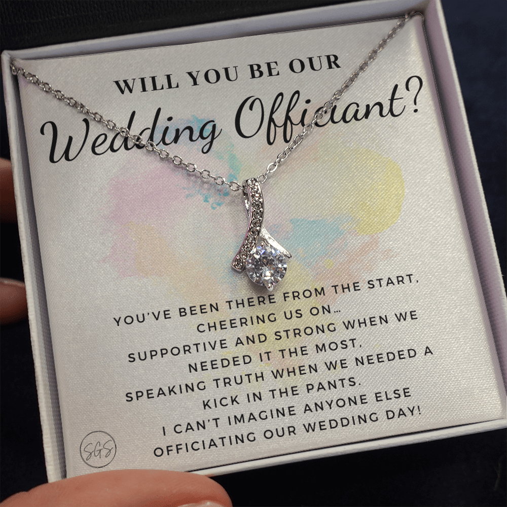 Wedding Officiant Proposal Gift | Will You Marry Us? Will You Be Our Officiant? For Friends, Best Friend Bestie Necklace Bridal Party 0817dbA