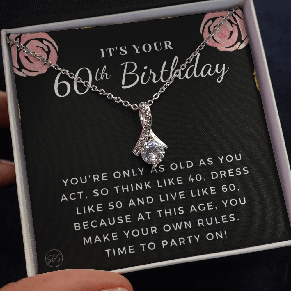 60th Birthday Gift for Women | Bday Present for Mom, Stepmom, Grandma, Friend, Employee, Funny and Heartfelt Card and Necklace 2806b