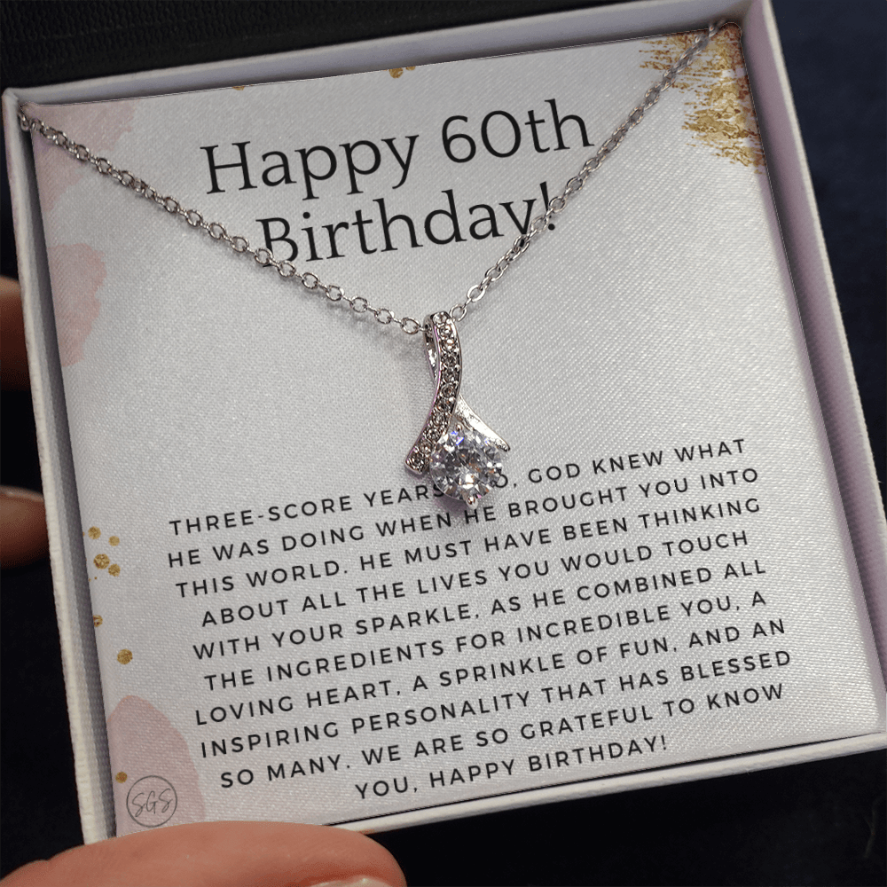 60th Birthday Gift for Women | Bday Present for Mom, Stepmom, Grandma, Friend, Employee, Funny and Heartfelt Card and Necklace 2801b