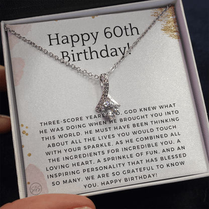 60th Birthday Gift for Women | Bday Present for Mom, Stepmom, Grandma, Friend, Employee, Funny and Heartfelt Card and Necklace 2801b