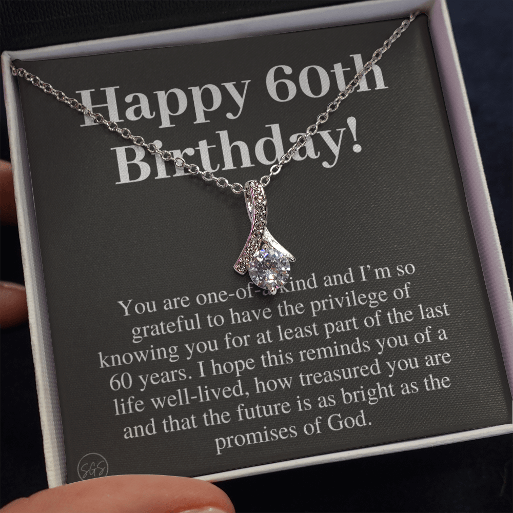 60th Birthday Gift for Women | Bday Present for Mom, Stepmom, Grandma, Friend, Employee, Funny and Heartfelt Card and Necklace 2807b