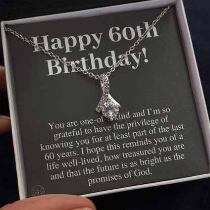 60th Birthday Gift for Women | Bday Present for Mom, Stepmom, Grandma, Friend, Employee, Funny and Heartfelt Card and Necklace 2807b