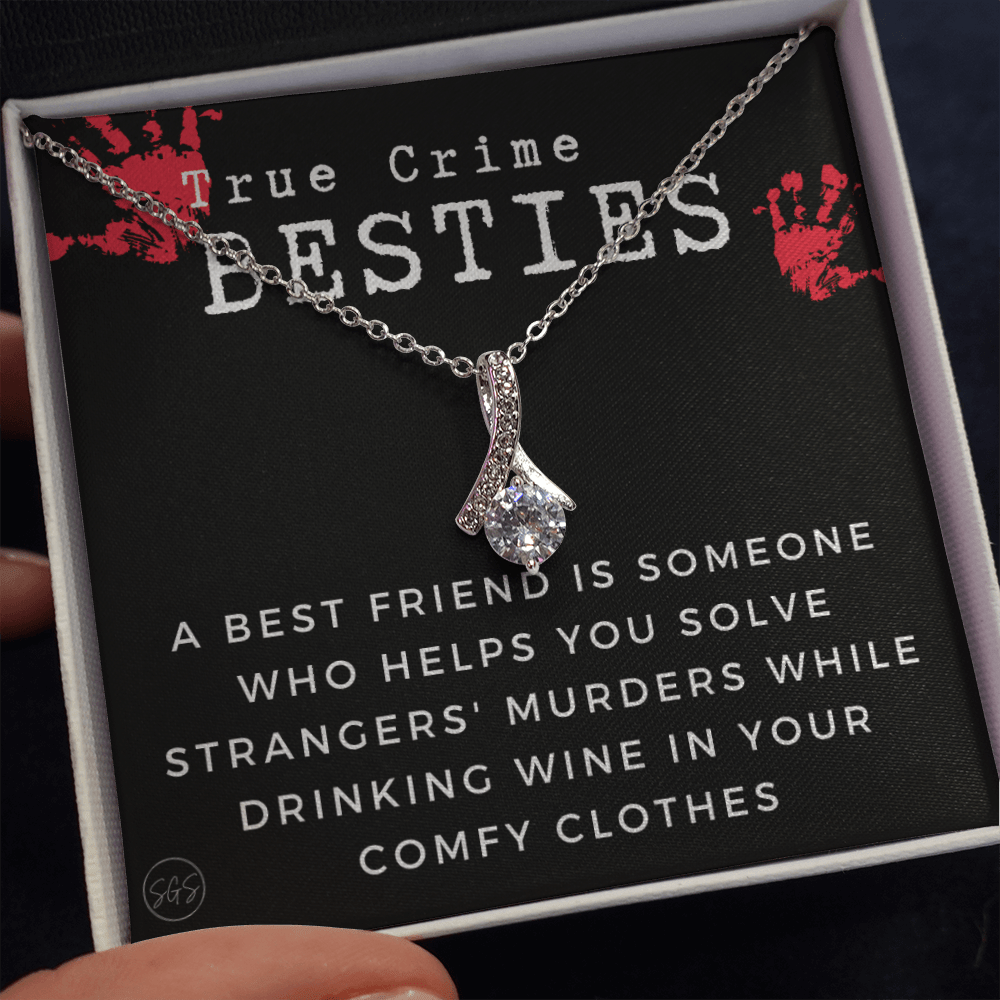 True Crime Best Friend Gift | Christmas Gift for Bestie, Funny Best Friend Necklace, True Crime & Wine, Podcast Junkie, Coffee Lover 1118-01B