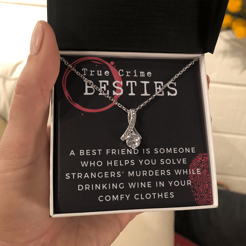 True Crime Best Friend Gift | Christmas Gift for Bestie, Funny Best Friend Necklace, True Crime & Wine, Podcast Junkie, Coffee Lover 1118-03B