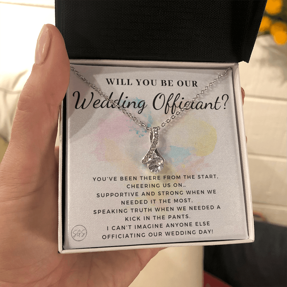 Wedding Officiant Proposal Gift | Will You Marry Us? Will You Be Our Officiant? For Friends, Best Friend Bestie Necklace Bridal Party 0817dbA