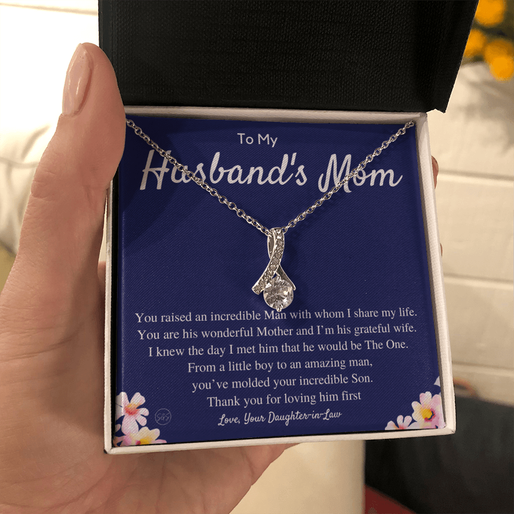 Husband's Mom Gift | Mother in Law Gift, Mother's Day Gift, From Daughter-in-Law, Mother of the Groom Necklace, Birthday, Thank You 0418cB
