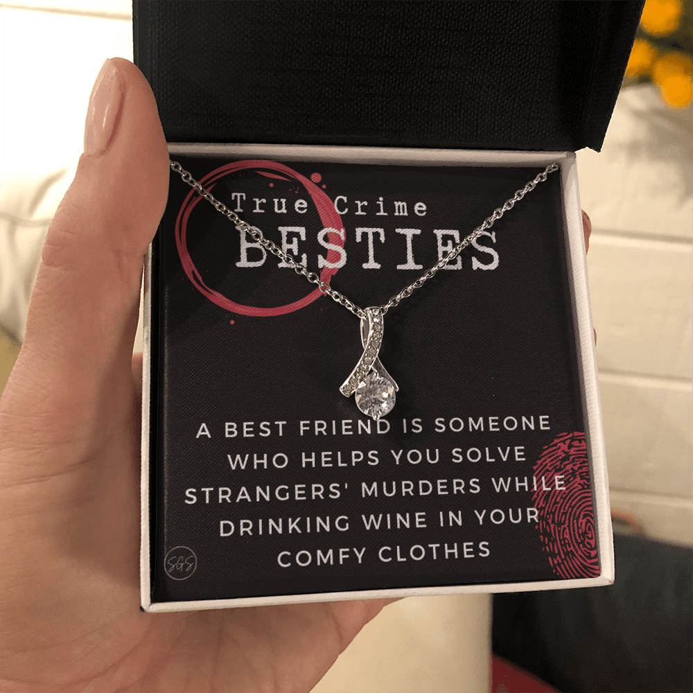 True Crime Best Friend Gift | Christmas Gift for Bestie, Funny Best Friend Necklace, True Crime & Wine, Podcast Junkie, Coffee Lover 1118-02B