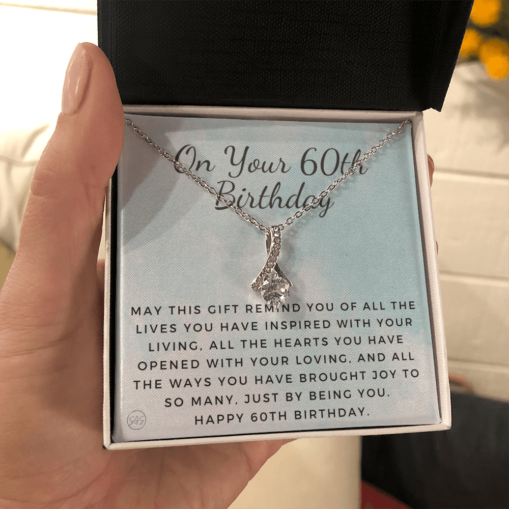 60th Birthday Gift for Women | Bday Present for Mom, Stepmom, Grandma, Friend, Employee, Funny and Heartfelt Card and Necklace 2803b