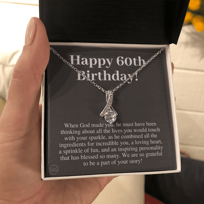 60th Birthday Gift for Women | Bday Present for Mom, Stepmom, Grandma, Friend, Employee, Funny and Heartfelt Card and Necklace 2802b