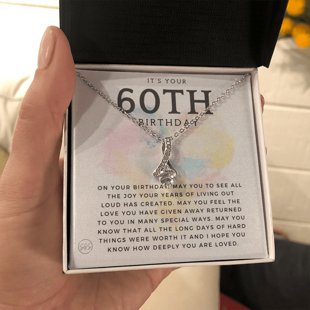 60th Birthday Gift for Women | Bday Present for Mom, Stepmom, Grandma, Friend, Employee, Funny and Heartfelt Card and Necklace 2804b