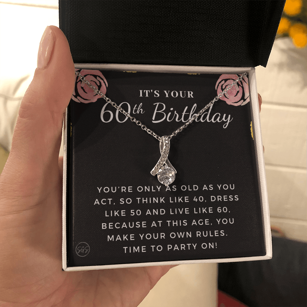 60th Birthday Gift for Women | Bday Present for Mom, Stepmom, Grandma, Friend, Employee, Funny and Heartfelt Card and Necklace 2806b