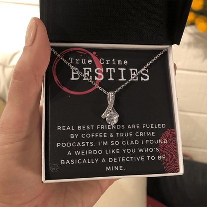 True Crime Best Friend Gift | Christmas Gift for Bestie, Funny Best Friend Necklace, True Crime & Wine, Podcast Junkie, Coffee Lover 1118-06B