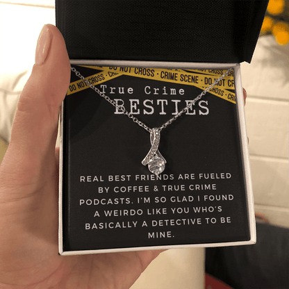True Crime Best Friend Gift | Christmas Gift for Bestie, Funny Best Friend Necklace, True Crime & Wine, Podcast Junkie, Coffee Lover 1118B