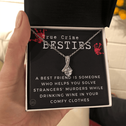 True Crime Best Friend Gift | Christmas Gift for Bestie, Funny Best Friend Necklace, True Crime & Wine, Podcast Junkie, Coffee Lover 1118-01B