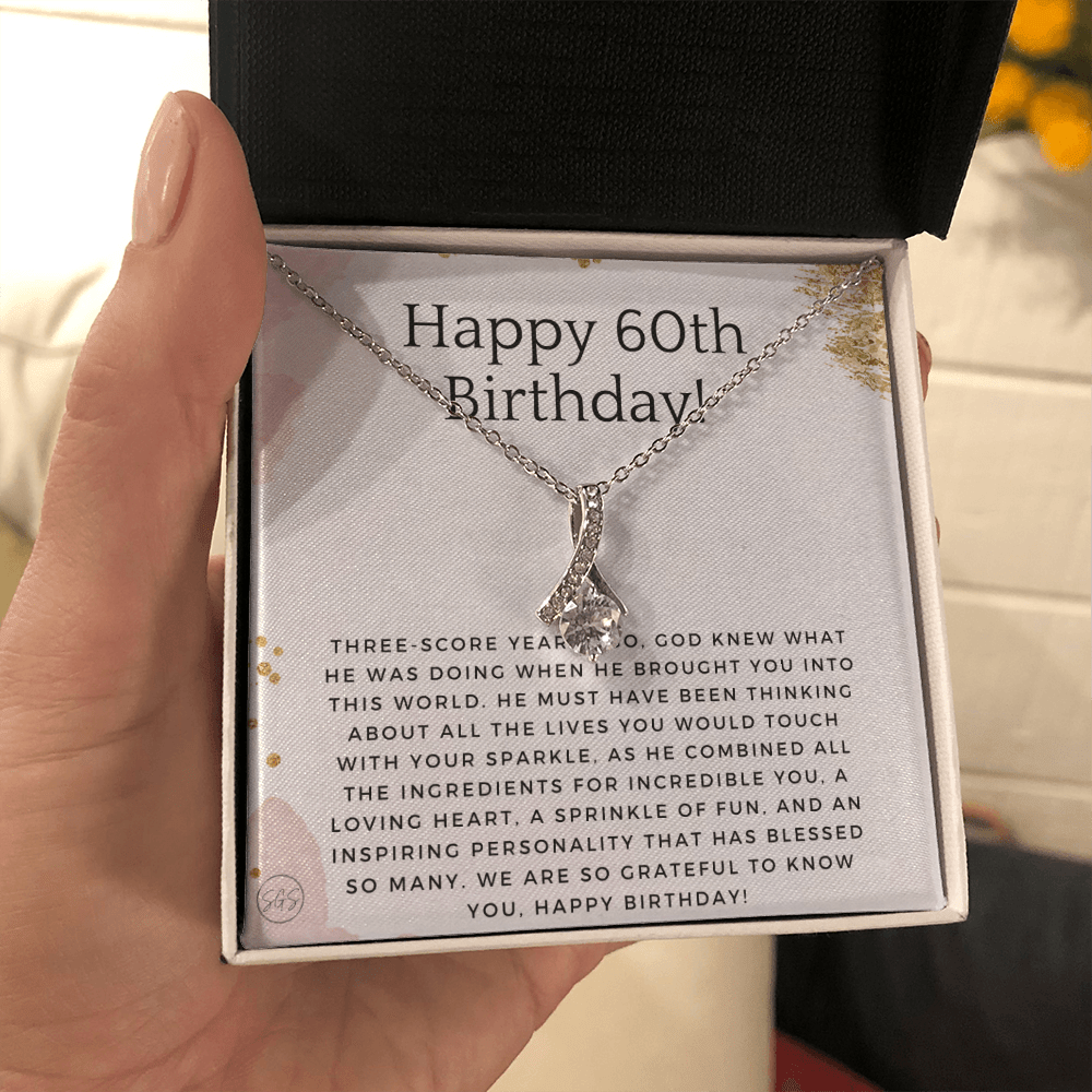 60th Birthday Gift for Women | Bday Present for Mom, Stepmom, Grandma, Friend, Employee, Funny and Heartfelt Card and Necklace 2801b