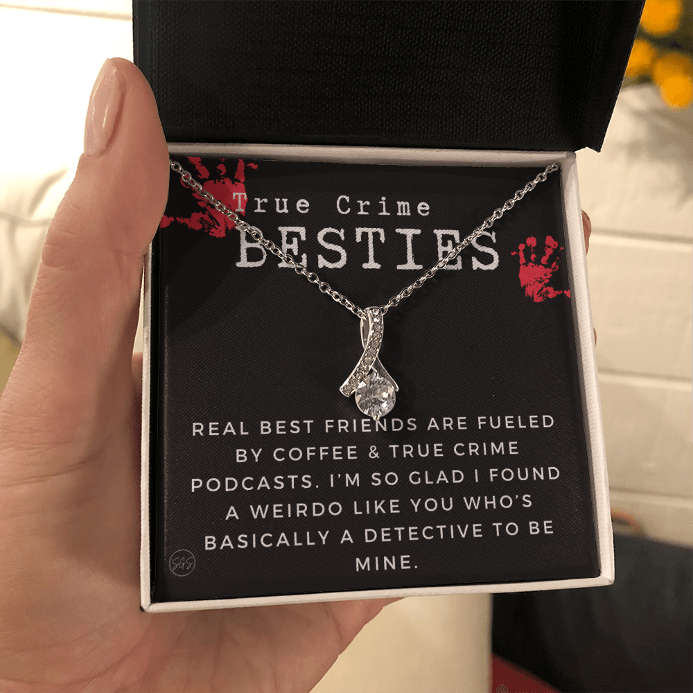 True Crime Best Friend Gift | Christmas Gift for Bestie, Funny Best Friend Necklace, True Crime & Wine, Podcast Junkie, Coffee Lover 1118-05B