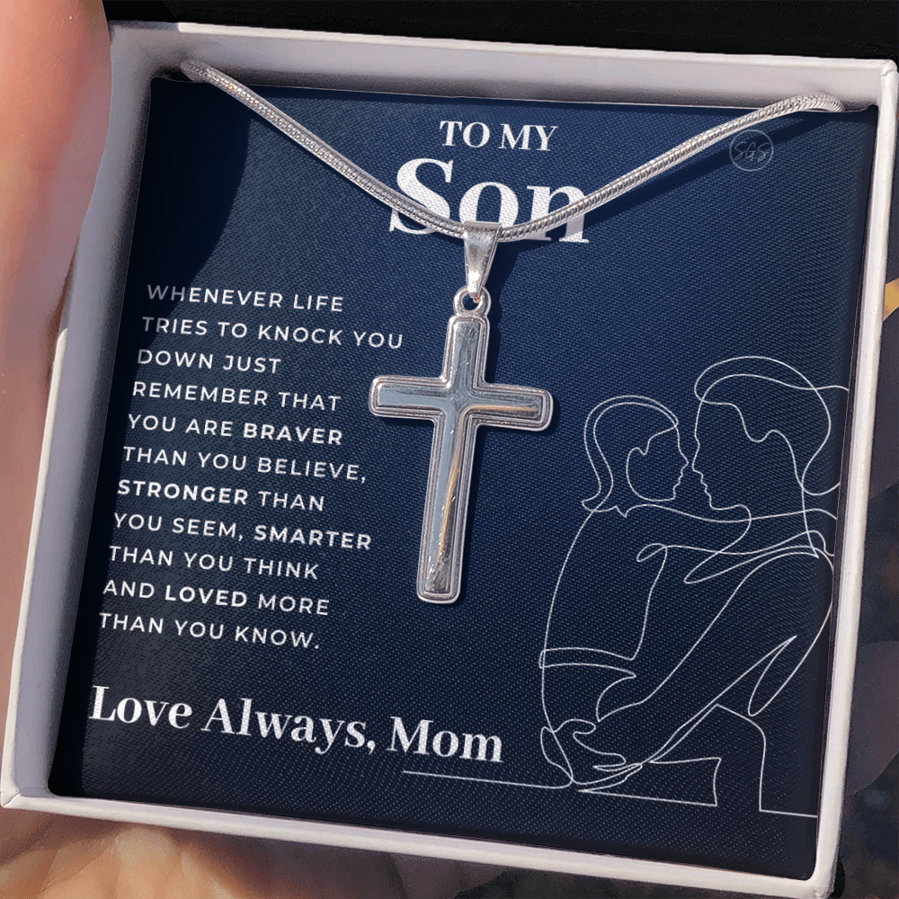 To My Son | Cross Necklace - Gift for Son from Mom, Graduation Gift Class of 2022, I'm Proud of You Son, I Love You, Christian Gift 0503i