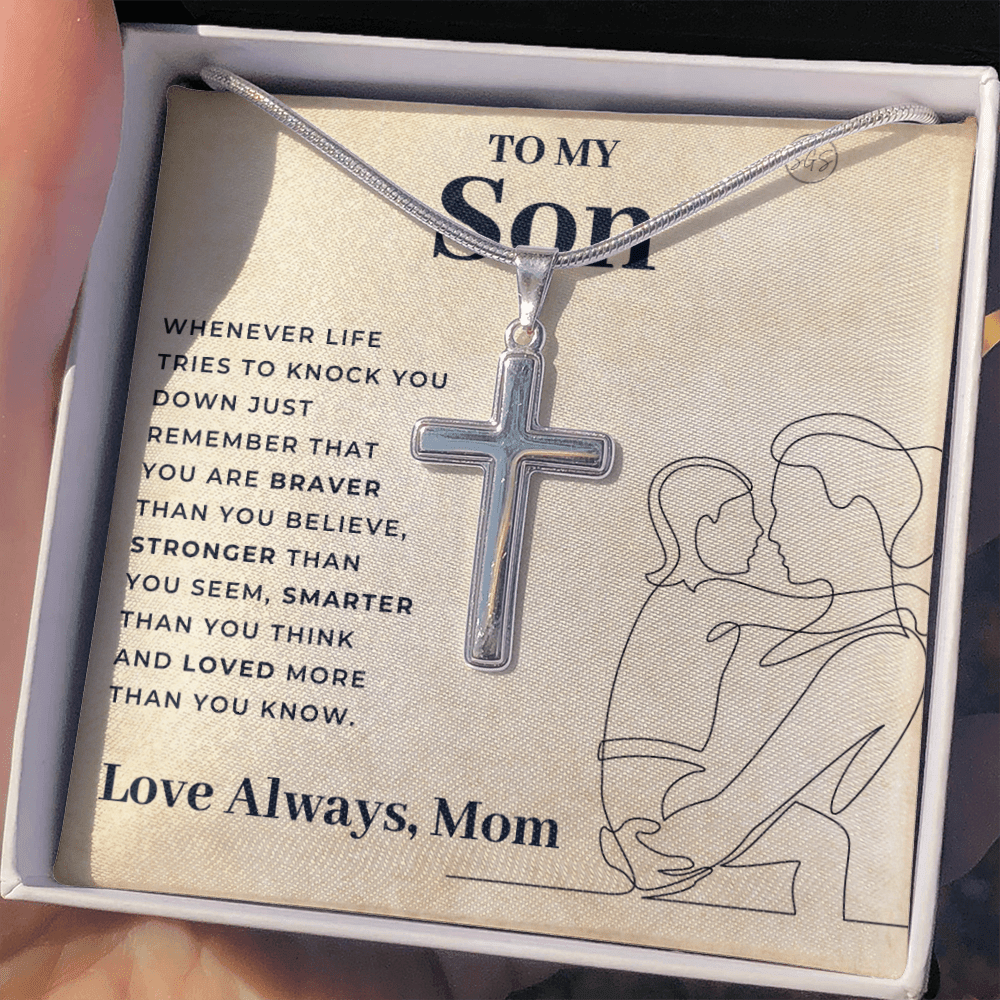 To My Son | Cross Necklace - Gift for Son from Mom, Graduation Gift Class of 2022, I'm Proud of You Son, I Love You, Christian Gift 0503f