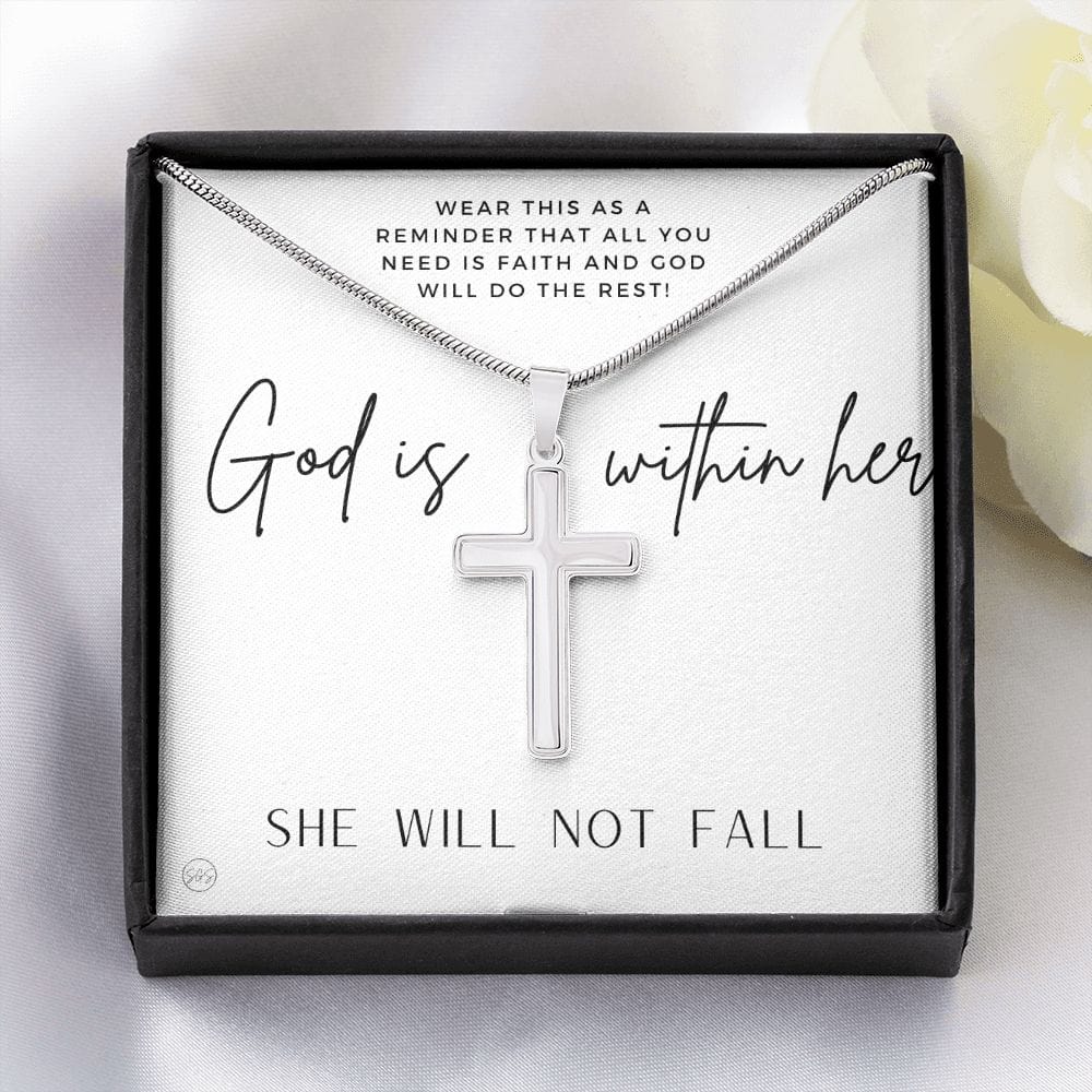 Christian Cross Necklace | God is within her, she will not fall