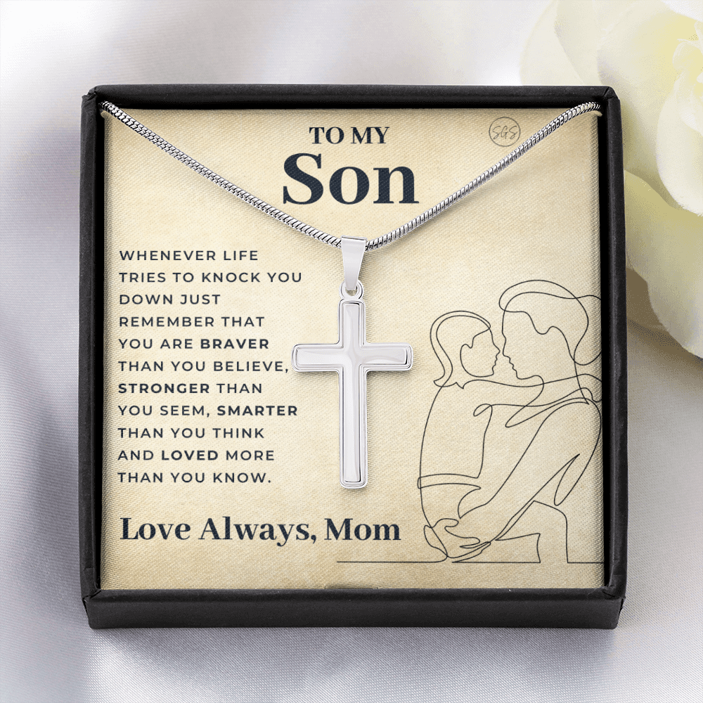 To My Son | Cross Necklace - Gift for Son from Mom, Graduation Gift Class of 2022, I'm Proud of You Son, I Love You, Christian Gift 0503f
