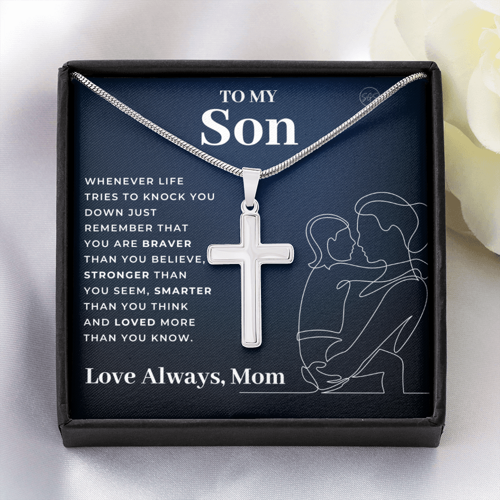 To My Son | Cross Necklace - Gift for Son from Mom, Graduation Gift Class of 2022, I'm Proud of You Son, I Love You, Christian Gift 0503i