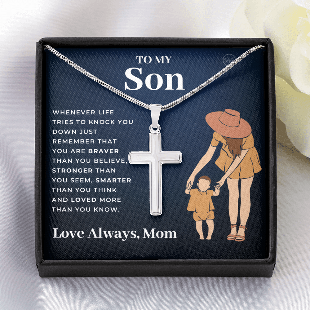 To My Son | Cross Necklace - Gift for Son from Mom, Graduation Gift Class of 2022, I'm Proud of You Son, I Love You, Christian Gift 0503h